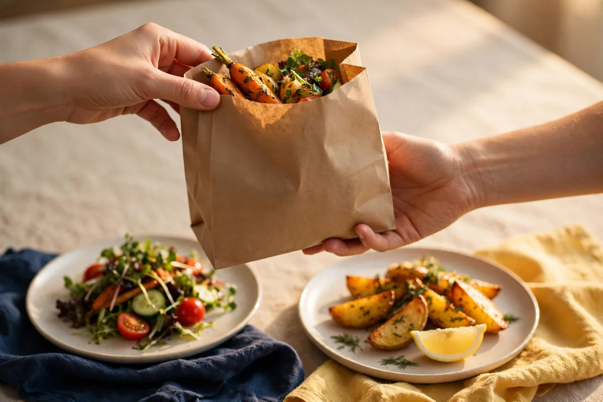 A takeaway bag handed over